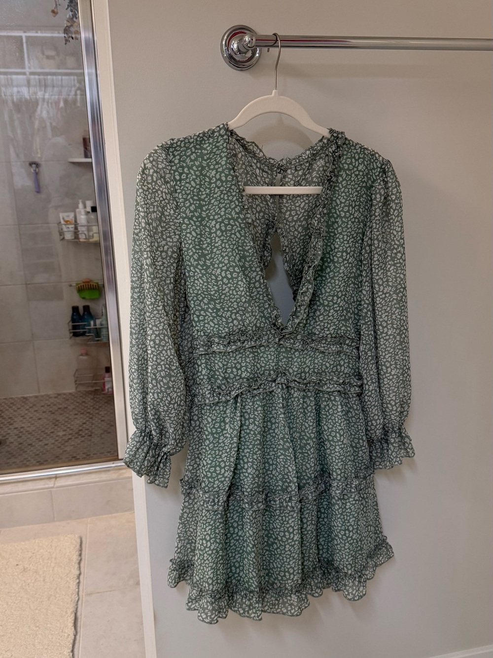 Source Unknown Sage Green Floral Ruffle Tiered Dress